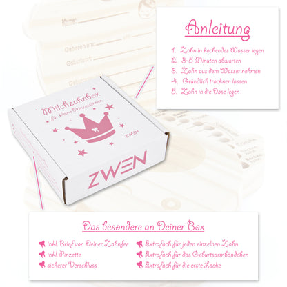MILCHZAHNBOX [Prinzessin / Pirat] + Süßer Zahnfeebrief | Farbige Milchzahndose [Prinzessin Braun]