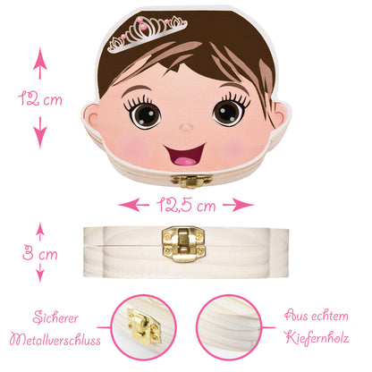 MILCHZAHNBOX [Prinzessin / Pirat] + Süßer Zahnfeebrief | Farbige Milchzahndose [Prinzessin Braun]