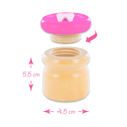 Milchzahndose aus Holz mit Schraubverschluss & Pinzette | Farbige Milchzahnbox [Pink] und das E-Book "Der große Milchzahnratgeber"