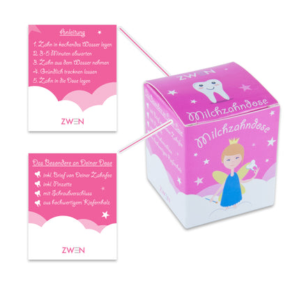 Milchzahndose aus Holz mit Schraubverschluss & Pinzette | Farbige Milchzahnbox [Pink] und das E-Book "Der große Milchzahnratgeber"
