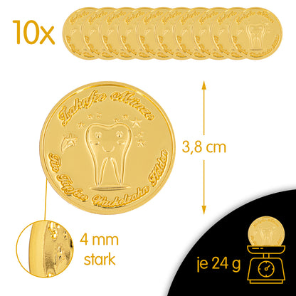 Zahnfee Münzen Gold (10 Stück) – Perfekte Zahnfee Geschenke für Mädchen & Jungen und das tolle E-Book - "Die Geschichten der Zahnfee Sarina"